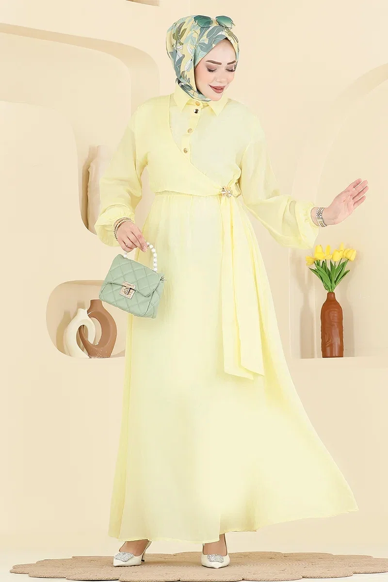 moda selvim الفستان أصفر 001NZA1199 - Thumbnail
