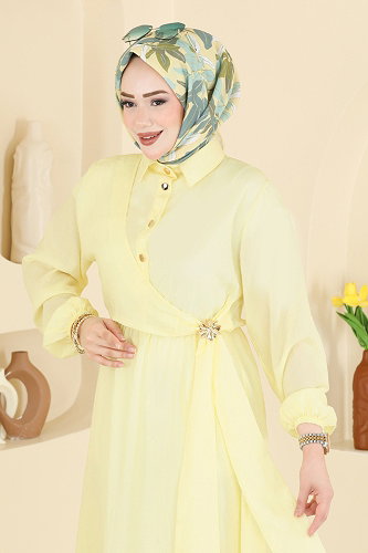 moda selvim الفستان أصفر 001NZA1199 - Thumbnail