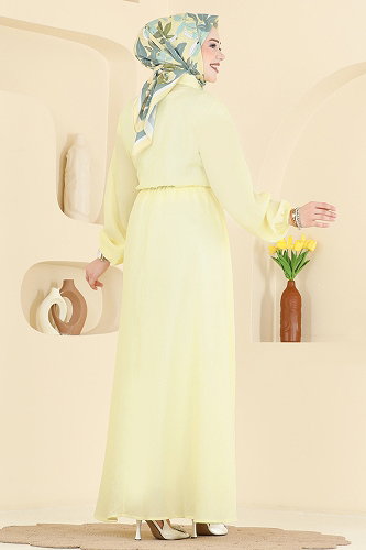 moda selvim الفستان أصفر 001NZA1199 - Thumbnail
