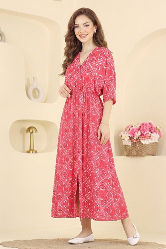 moda selvim Dress 002HBS856 Red - Thumbnail