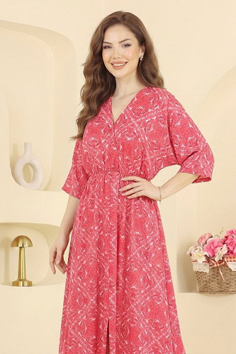 moda selvim Dress 002HBS856 Red - Thumbnail