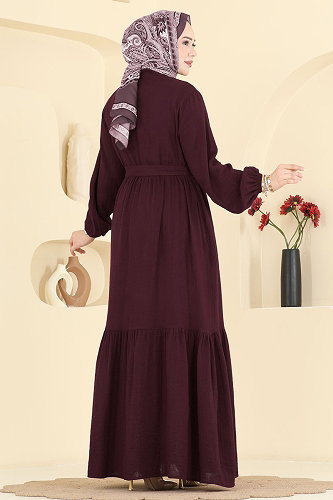 moda selvim Dress 002NZA1199 Dark Burgundy - Thumbnail