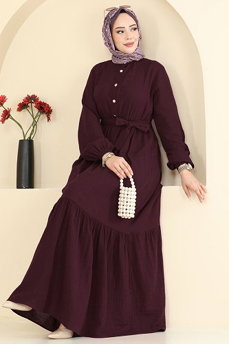 moda selvim الفستان خمري غامق 002NZA1199 - Thumbnail