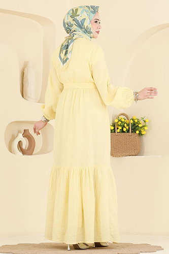 moda selvim Dress 002NZA1199 Light Yellow - Thumbnail
