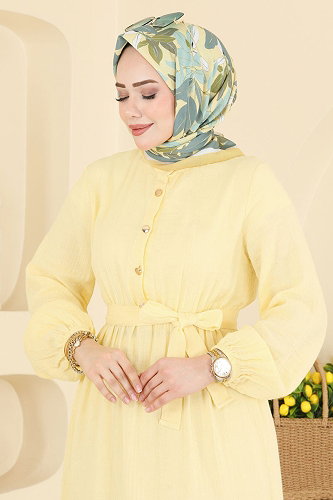 moda selvim Dress 002NZA1199 Light Yellow - Thumbnail