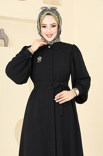 moda selvim الفستان أسود 0037BG354 - Thumbnail