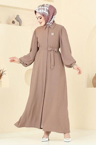 moda selvim الفستان بيج غامق 0037BG354 - Thumbnail