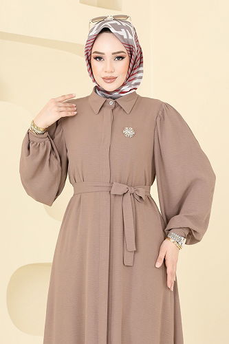 moda selvim الفستان بيج غامق 0037BG354 - Thumbnail