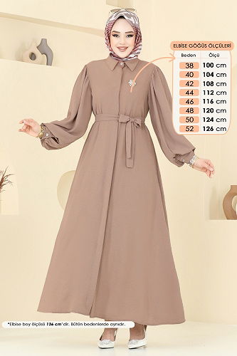 moda selvim الفستان بيج غامق 0037BG354 - Thumbnail