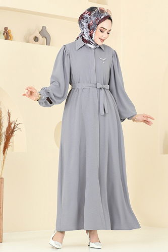 moda selvim Dress 0037BG354 Gray - Thumbnail