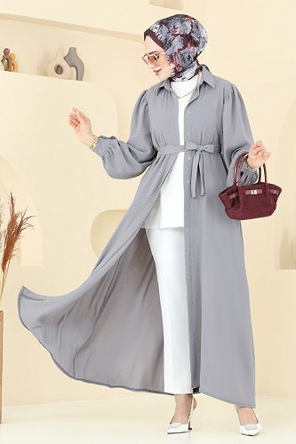 moda selvim الفستان رمادي 0037BG354 - Thumbnail