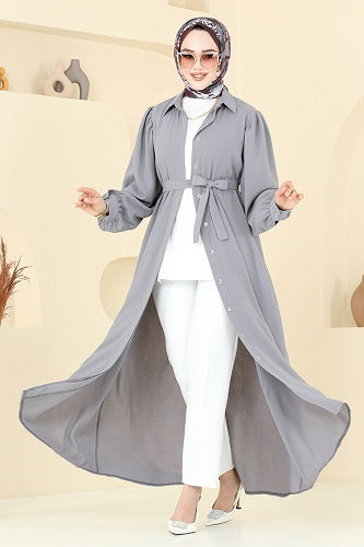 moda selvim الفستان رمادي 0037BG354 - Thumbnail