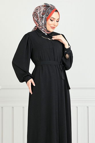 moda selvim Dress 0037BGS895-M Black - Thumbnail