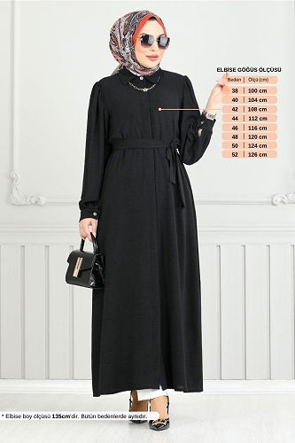 moda selvim الفستان أسود 0037BGS895-M - Thumbnail