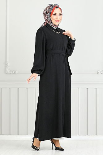 moda selvim الفستان أسود 0037BGS895-M - Thumbnail