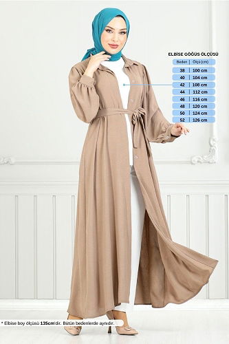 moda selvim الفستان بيج غامق 0037BGS895-M - Thumbnail