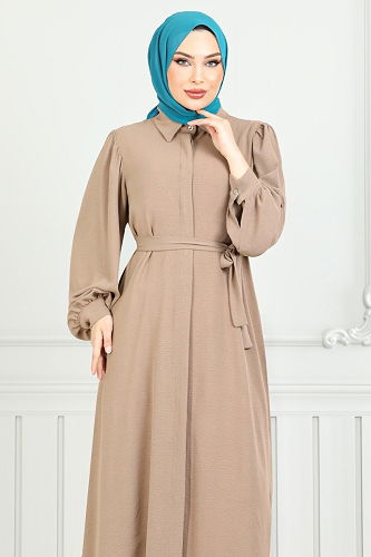 moda selvim الفستان بيج غامق 0037BGS895-M - Thumbnail