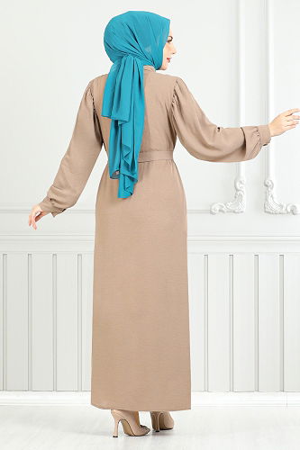 moda selvim الفستان بيج غامق 0037BGS895-M - Thumbnail