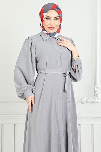 moda selvim Dress 0037BGS895-M Gray - Thumbnail