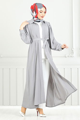 moda selvim الفستان رمادي 0037BGS895-M - Thumbnail