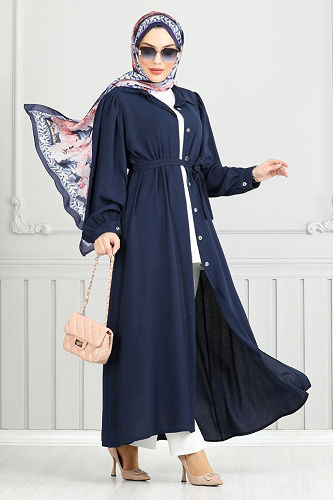 moda selvim Dress 0037BGS895-M Navy Blue - Thumbnail