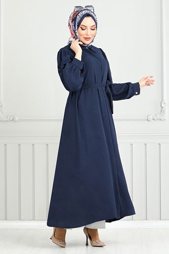 moda selvim Dress 0037BGS895-M Navy Blue - Thumbnail
