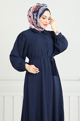 moda selvim Dress 0037BGS895-M Navy Blue - Thumbnail