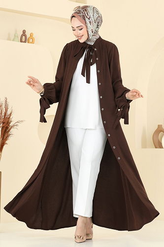 moda selvim Dress 0039BG354 Brown - Thumbnail