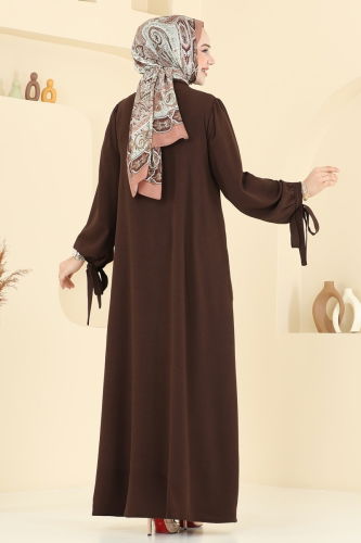moda selvim Dress 0039BG354 Brown - Thumbnail