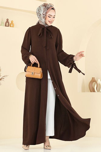 moda selvim الفستان بني 0039BG354 - Thumbnail