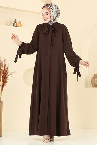 moda selvim الفستان بني 0039BG354 - Thumbnail