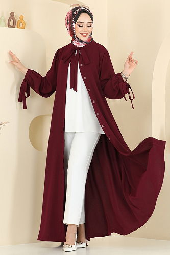 moda selvim Dress 0039BG354 Burgundy - Thumbnail