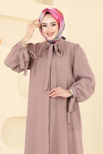 moda selvim الفستان بيج غامق 0039BG354 - Thumbnail