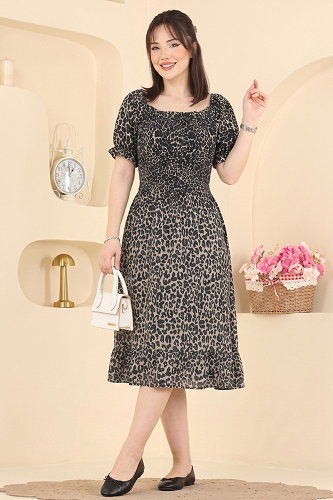 moda selvim Dress 003HBS856 Pattern 2 Leopard&Black - Thumbnail