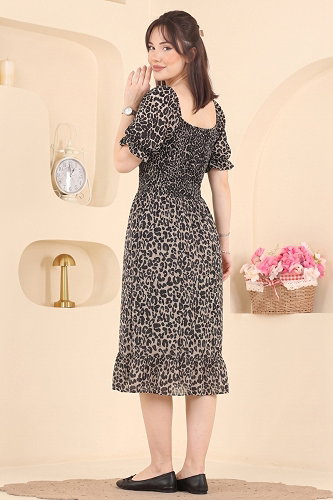 moda selvim Dress 003HBS856 Pattern 2 Leopard&Black - Thumbnail