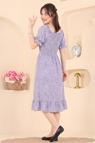 moda selvim Dress 003HBS856 Pattern1 Lilac - Thumbnail