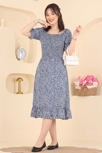 moda selvim Dress 003HBS856 Pattern1 Navy Blue - Thumbnail