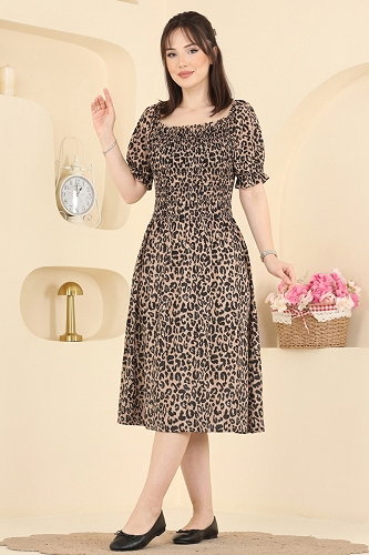 moda selvim Dress 003HBS856 Pattern2 Leopard&Vision - Thumbnail