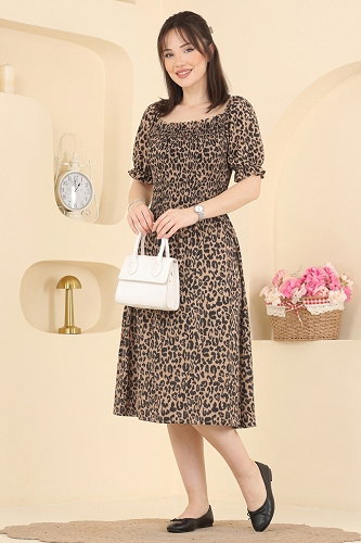 moda selvim Dress 003HBS856 Pattern2 Leopard&Vision - Thumbnail
