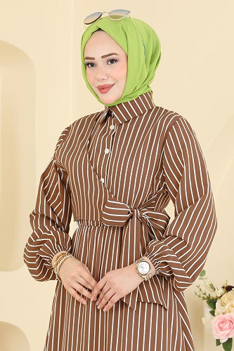 moda selvim الفستان بني 003NZA1199 - Thumbnail