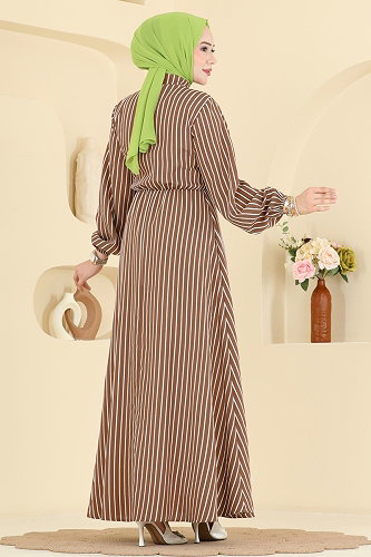 moda selvim الفستان بني 003NZA1199 - Thumbnail