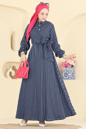 moda selvim Dress 003NZA1199 Dark Navy Blue - Thumbnail