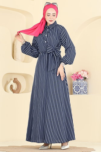 moda selvim Dress 003NZA1199 Dark Navy Blue - Thumbnail