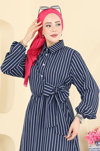 moda selvim Dress 003NZA1199 Dark Navy Blue - Thumbnail