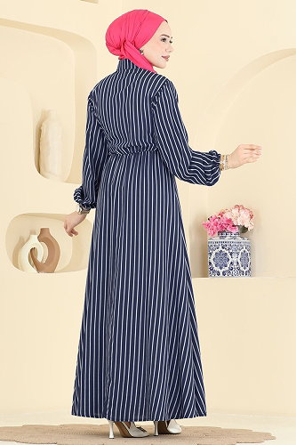 moda selvim الفستان كحلي غامق 003NZA1199 - Thumbnail