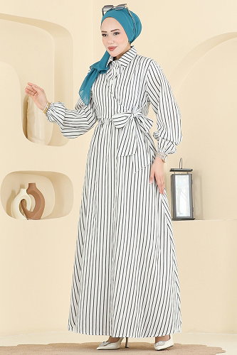 moda selvim Dress 003NZA1199 Ecru - Thumbnail