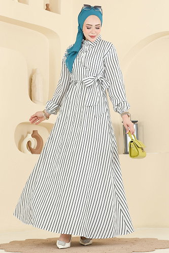 moda selvim Dress 003NZA1199 Ecru - Thumbnail