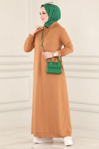 moda selvim Dress 0045UZ662 Latte - Thumbnail