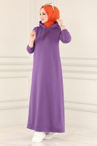 moda selvim 0045UZ662 ارجواني فاتح فستان - Thumbnail