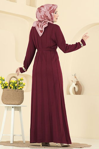 moda selvim Dress 004MT581 Burgundy - Thumbnail